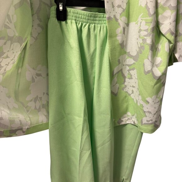 BonWorth Womens Floral Two-Piece Set L/XLP Green & White 100% Polyester Spring - Picture 7 of 11